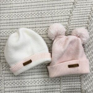 BearPaw Kids' White and Light Pink Beanie Duo